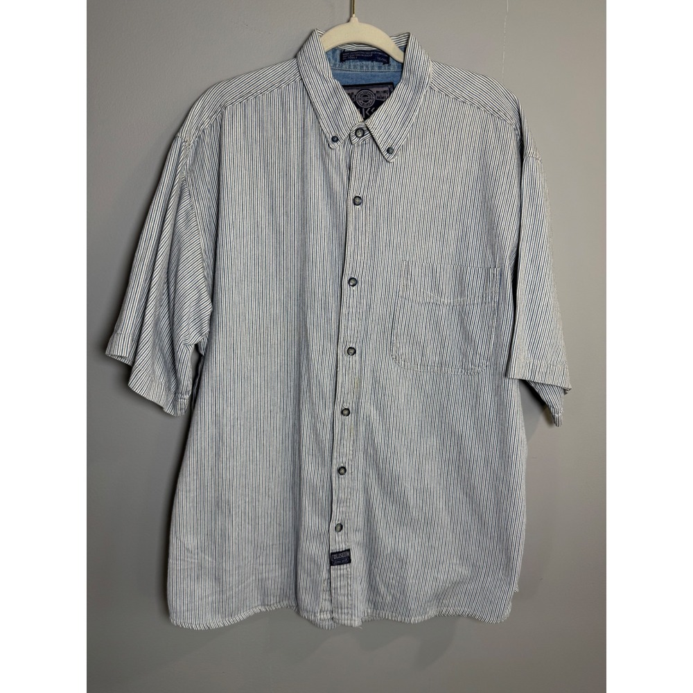 Coliseum Jeans Wear Mens‎ XXL Blue White Pinstripe Short Sleeve Button Up Shirt